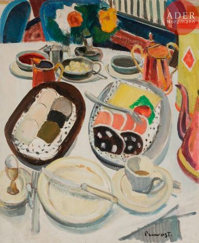 Pierre PRUVOST (1921-2008) 
La Table en Hollande, 1960
Huile sur toile.
Signée en...