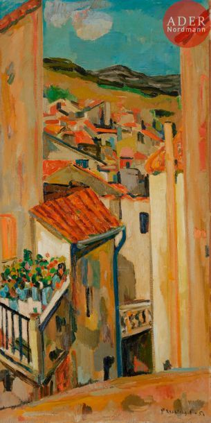Pierre PRUVOST (1921-2008) Collioure, les toits, 1951 Huile sur toile. Signée et...