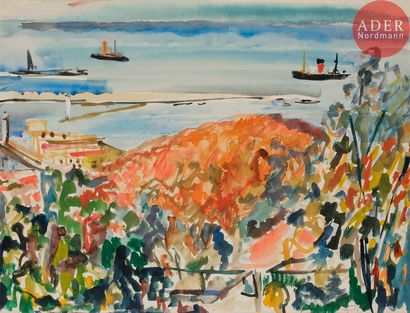 Pierre PRUVOST (1921-2008) Alger, vue du Port, 1951 Aquarelle. Signée, datée et située...