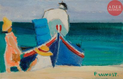 Pierre PRUVOST (1921-2008) 
Sur la plage
Huile sur toile.
Signée en bas à droite.
14...