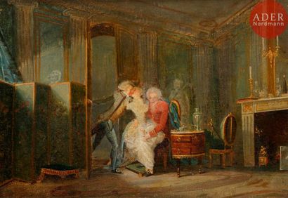  Attribué à Nicolas LAVREINCE dit LAVREINCE (1737-1807) Le baiser à la dérobée Sur...