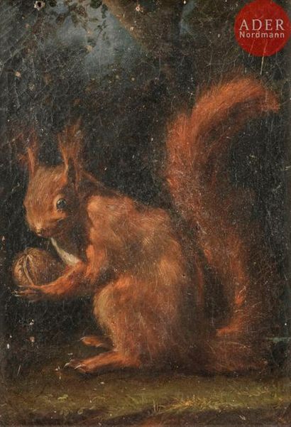  École FRANÇAISE du XIXe siècle, GONTIER*** écureuil portant une noisette Sur sa...
