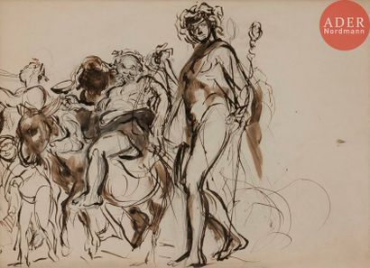 null Alfred DEHODENCQ (1822-1882)
Deux cortèges de Priape
Plume et encre brune, sur...