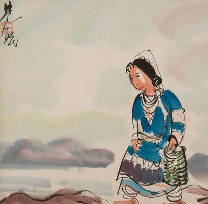 null Lin Fengmian [chinois] (1900-1991)
Pêcheuse
Encre et couleurs sur papier contrecollé...