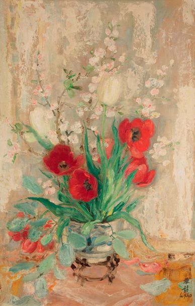 null LE PHO [vietnamien] (1907-2001)
Les Tulipes rouges et fleurs de pêcher
Huile...