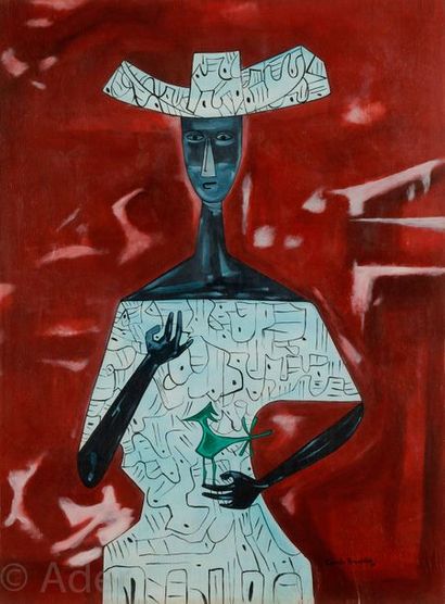 null Cundo BERMUDEZ [cubain] (1914-2008)
Femme à l’oiseau vert, 1959
Huile sur panneau.
Signée...