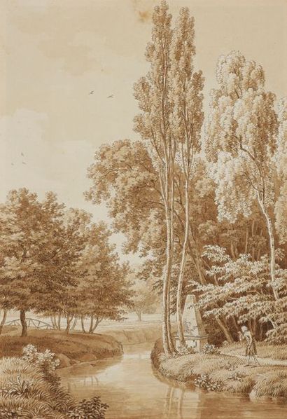 null Attribué à Henri MONNIER (1799-1877)
Le Mariage
Lavis brun sur traits de crayon...