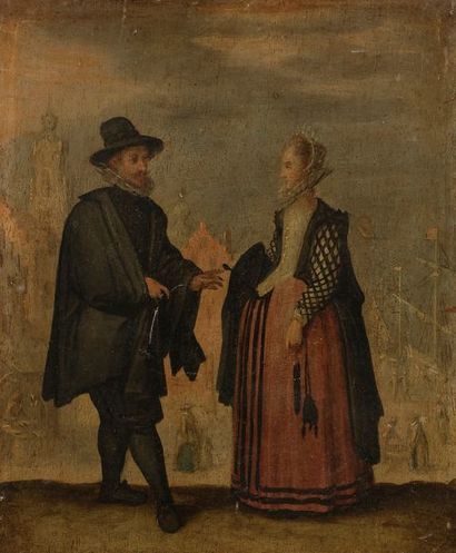 null Attribué à Louis de CAULLERY (1575 - 1621)
La rencontre 
Le bal masqué
Paire...