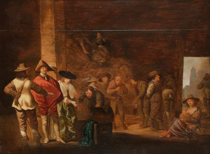 null Attribué à Jacob Frans van der MERCK (vers 1610 - 1664)
Scène de pillage 
Panneau...