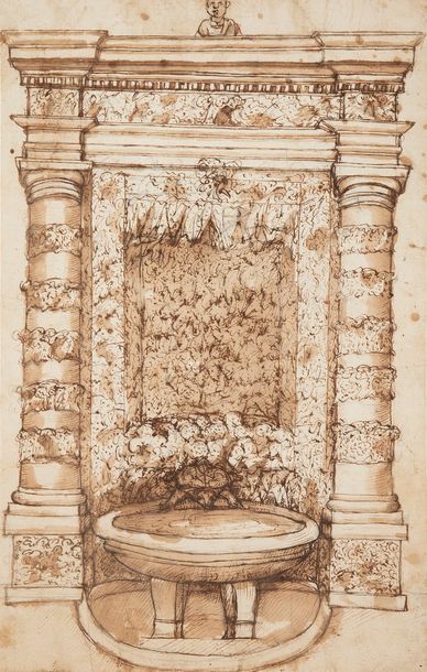null École ITALIENNE du XVIIe siècle
Projet de fontaine, grotte à la tortue
Plume...