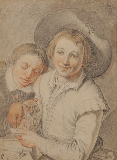 null ATTRIBUE A HENDRICK BLOEMAERT (1601-1672)
Joueurs de carte
Trois crayons et...