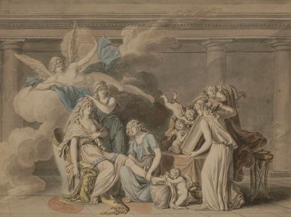 null Attribué à Jean Jacques LE BARBIER L’Ainé (1738-1826)
Psyché et l’amour
Plume...