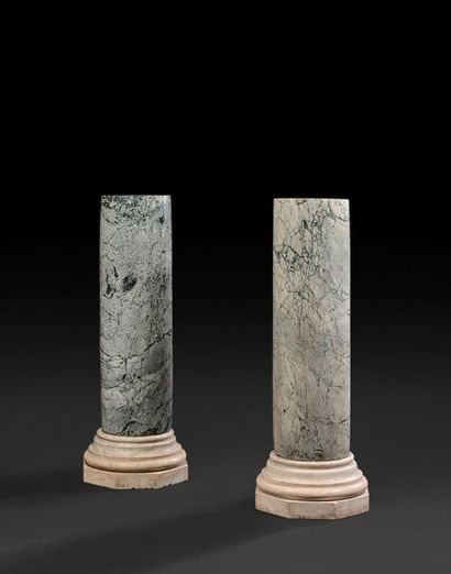 Deux colonnes en marbre bleu Turquin et marbre...