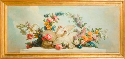 null Jean-Baptiste HUET (Paris 1745 - 1811)
Perdrix et colombes dans un entourage...