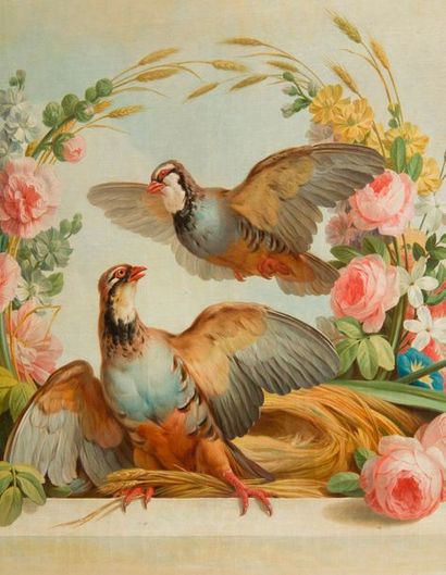null Jean-Baptiste HUET (Paris 1745 - 1811)
Perdrix et colombes dans un entourage...