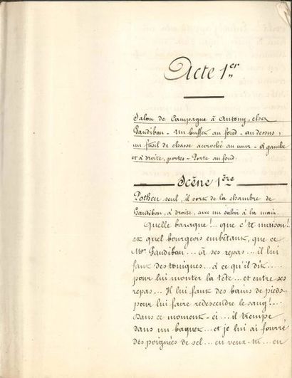 null Eugène LABICHE. Manuscrit de copiste avec annotations autographes, [Un pied...