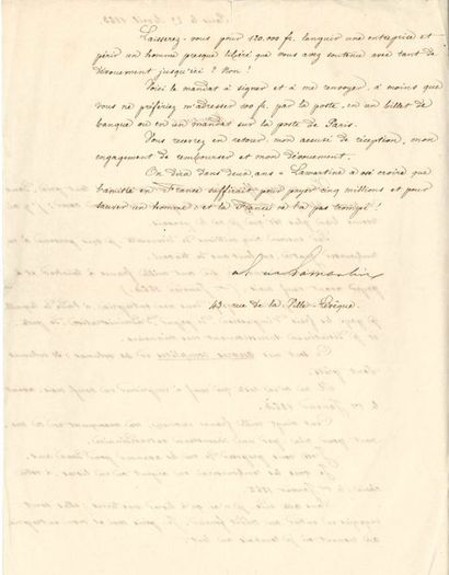 null Alphonse de LAMARTINE. L.S., Paris 23 avril 1863 ; 1 page et demie in-4 (petite...