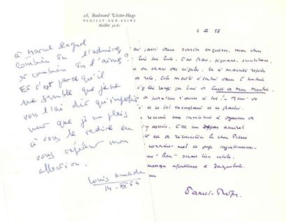 null [Marcel PAGNOL (1895-1974)]. 5 lettres (4 L.A.S. et 1 L.S.) adressées à Marcel...