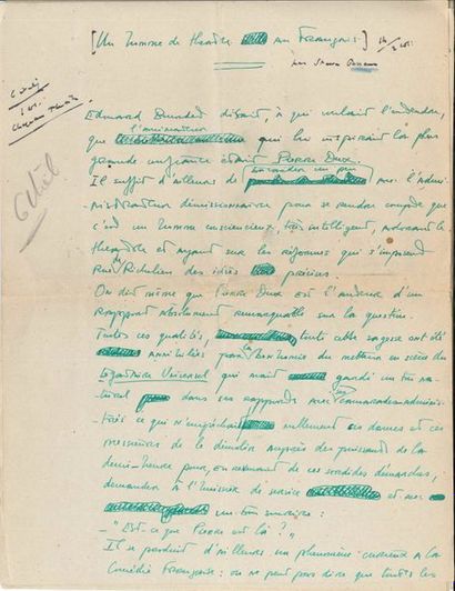 null Steve PASSEUR (1899-1966) auteur dramatique. 3 manuscrits autographes signés,...