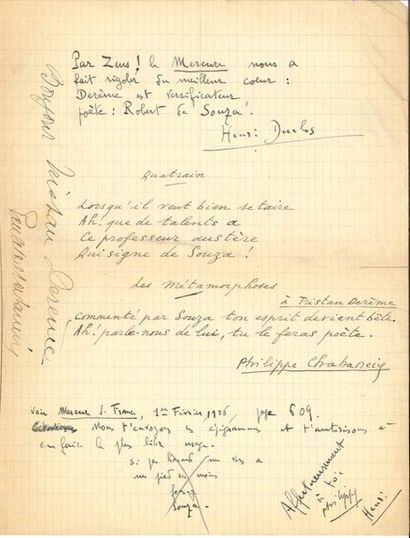 null POÉSIE. 28 lettres ou documents, la plupart L.A.S. à Léon Treich au journal...