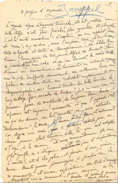 null Marie de RÉGNIER, dite Gérard d’Houville (1875-1963). 4 manuscrits autographes...