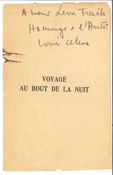 null Louis-Ferdinand CÉLINE (1894-1961). P.A.S. ; sur 1 page in-12 (petits défauts...