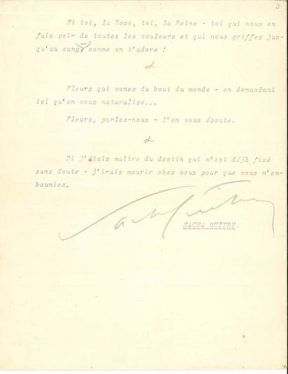 null Sacha GUITRY (1885-1957). Tapuscrit avec signature et signes autographes, Grasse ;...