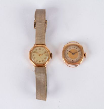 null Suite de deux boîtiers de montre de dame en or 18K (750), l'un octogonal, l'autre...