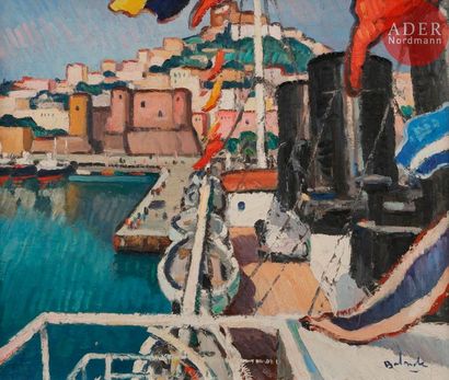 null Gaston BALANDE (1880-1971)
Paquebot dans le port de Marseille
Huile sur toile.
Signée...