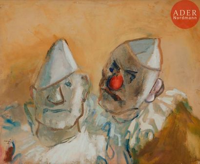 null *Edmond HEUZE (1884-1967)
Deux clowns au cirque Médrano, 1922
Huile et tempéra...