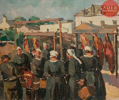 null Pierre de BELAY (1890-1947)
Audierne, marché de la viande, 1929
Huile sur toile.
Signée...