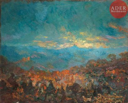 null José GONZALEZ DE LA PEÑA (1887-1961)
Paysage animé
Huile sur toile.
Signée en...