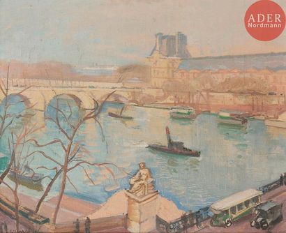null Jean-Hippolyte MARCHAND (1883-1940)
Paris, Vue sur le Louvre
Huile sur toile.
Signée...