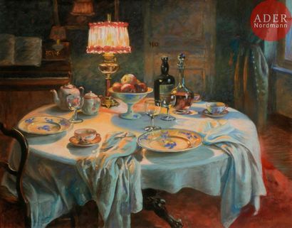 null Charles-Henry TENRE (1864-1926)
Intérieur à la table mise, 1911
Pastel.
Signé...