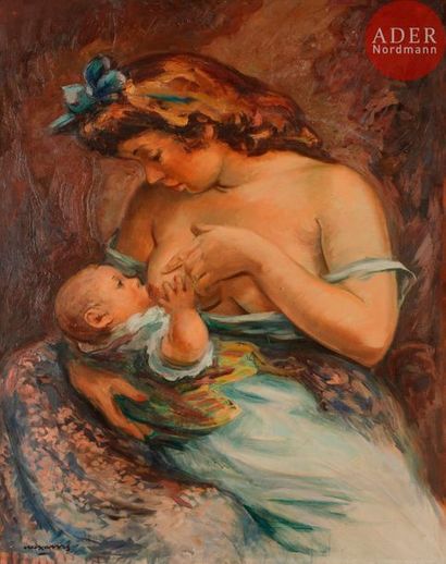 null *Pedro CREIXAMS (1893-1965)
Maternité
Huile sur toile.
Signée en bas à gauche.
Signée...