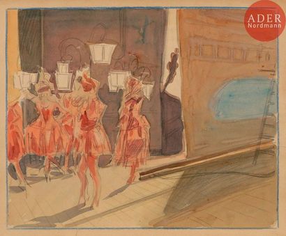  Tony MINARTZ (1873-1944) Au théâtre, dans les coulisses 5 aquarelles et crayon noir....