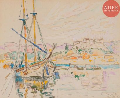  Paul SIGNAC (1863-1935) Le Port d’Antibes, 1897 Aquarelle et fusain. Signé, daté...