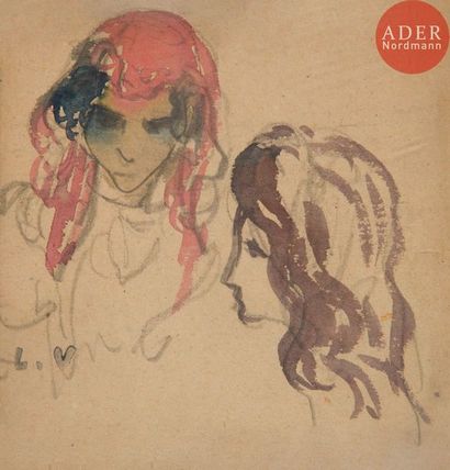  *Louis VALTAT (1869-1952) Étude de têtes de femmes espagnoles, vers 1896 Aquarelle...