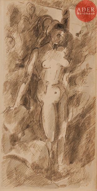  Albert GLEIZES (1881-1953) Nu cubiste Encre. Non signée. 16 x 8 cm