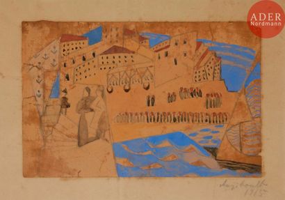  François ANGIBOULT (1887-1950) Collioure, 1915 Gouache sur traits de crayon. Signée...
