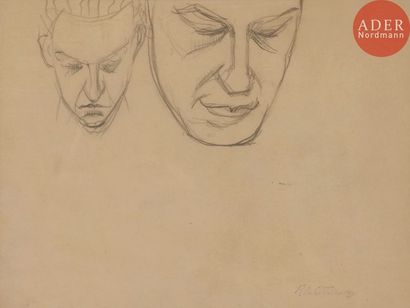  Roger de LA FRESNAYE (1885-1925) Étude de visages Mine de plomb. Porte le timbre...