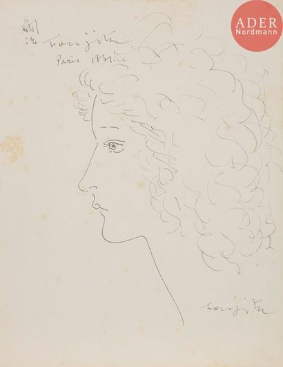  Léonard Tsuguharu FOUJITA (1886-1968) Profil de femme, 1931 Encre. Signée et datée...
