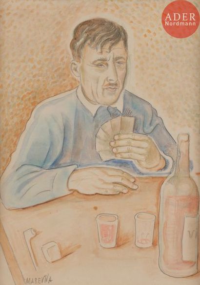 null Marie Vorobieff, dite MAREVNA (1892-1984)
La Partie de cartes
Aquarelle et mine...