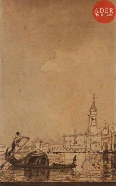 null Amédée ROSIER (1831-1898)
Venise, gondolier sur le Grand Canal
Lavis d’encre.
Porte...
