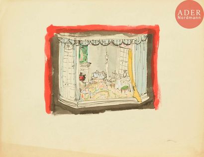  Christian DIOR (1905-1957) Maquette de théâtre 2 dessins, encre et gouache. Non...