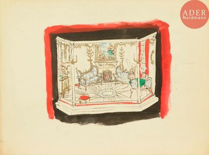  Christian DIOR (1905-1957) Maquette de théâtre 2 dessins, encre et gouache. Non...