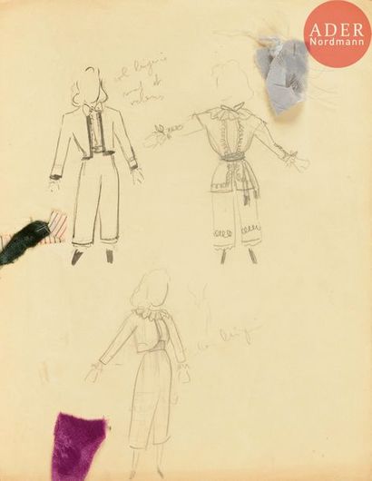 null Christian DIOR (1905-1957)
Projet de costumes d’enfants
4 dessins, encre et...
