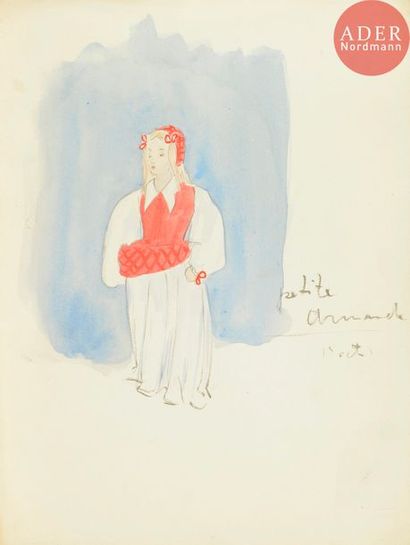  Christian DIOR (1905-1957) Petite Armande 1er acte (projet de costume) Aquarelle....