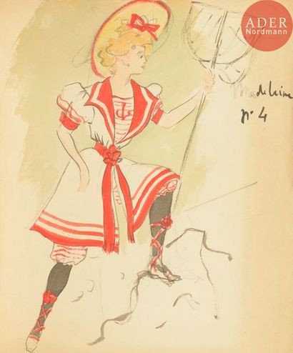  Christian DIOR (1905-1957) Madeleine n°4 (projet de costume) Aquarelle. Annotée....