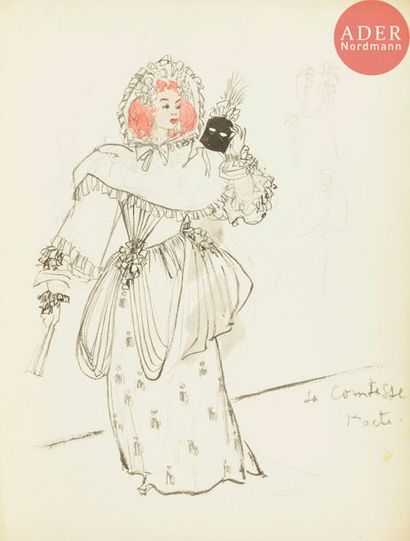  Christian DIOR (1905-1957) La Comtesse 1er acte (projet de costume) Encre et aquarelle....